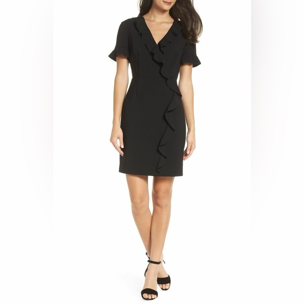 French Connection Elegant Black Ruffle Mini Dress NWT